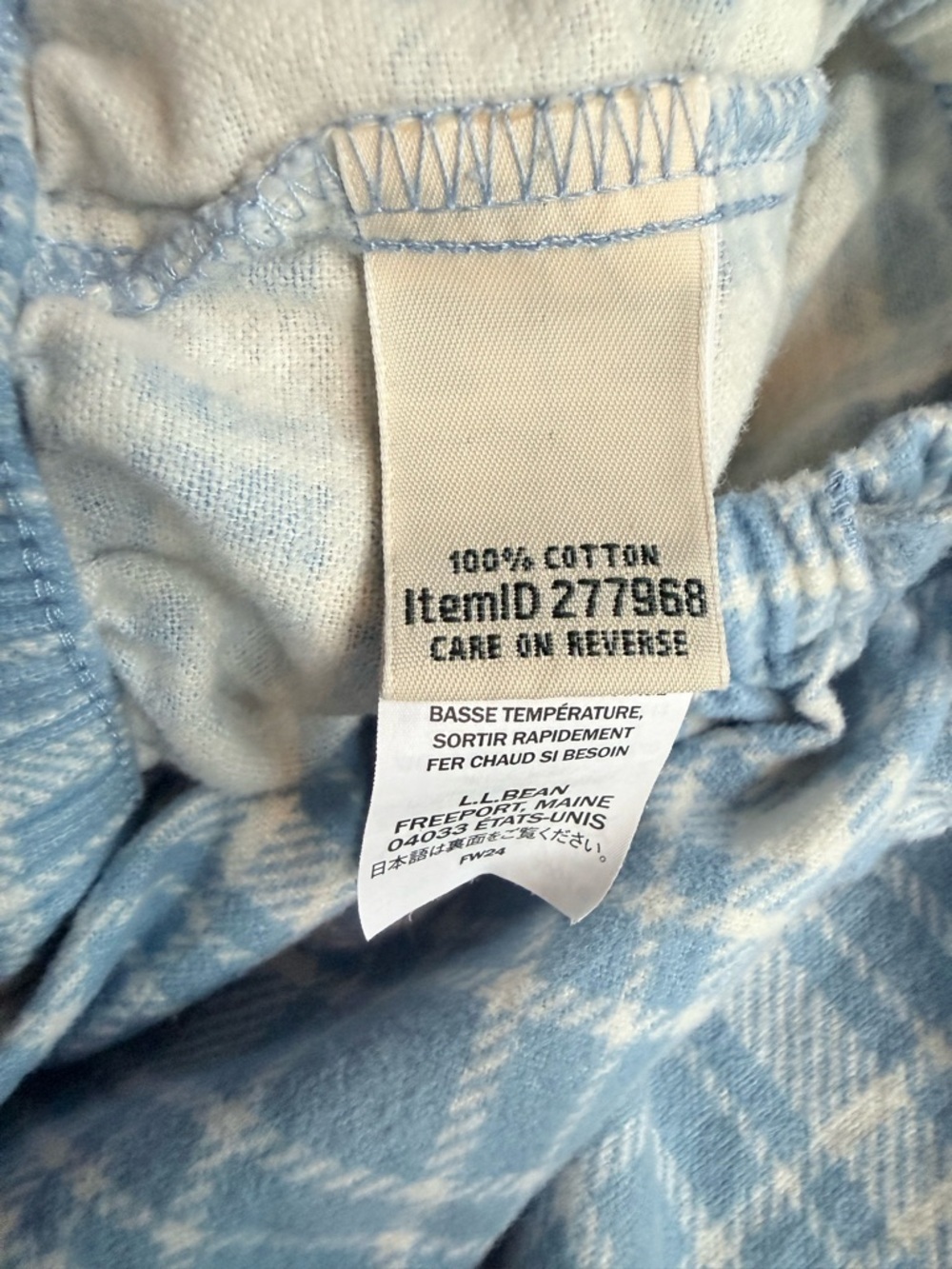 Vintage 100% cotton blue and white plaid LLBean flannel PJ Pants - Picture 5 of 5